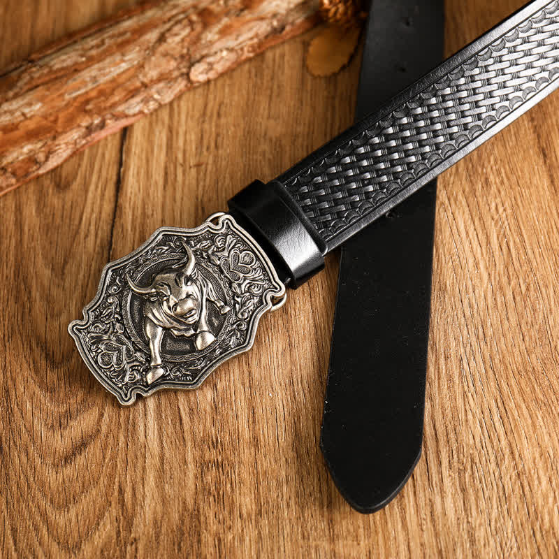 Men's Yak Matador Style Bull Buckle Leather Belt - Image 6