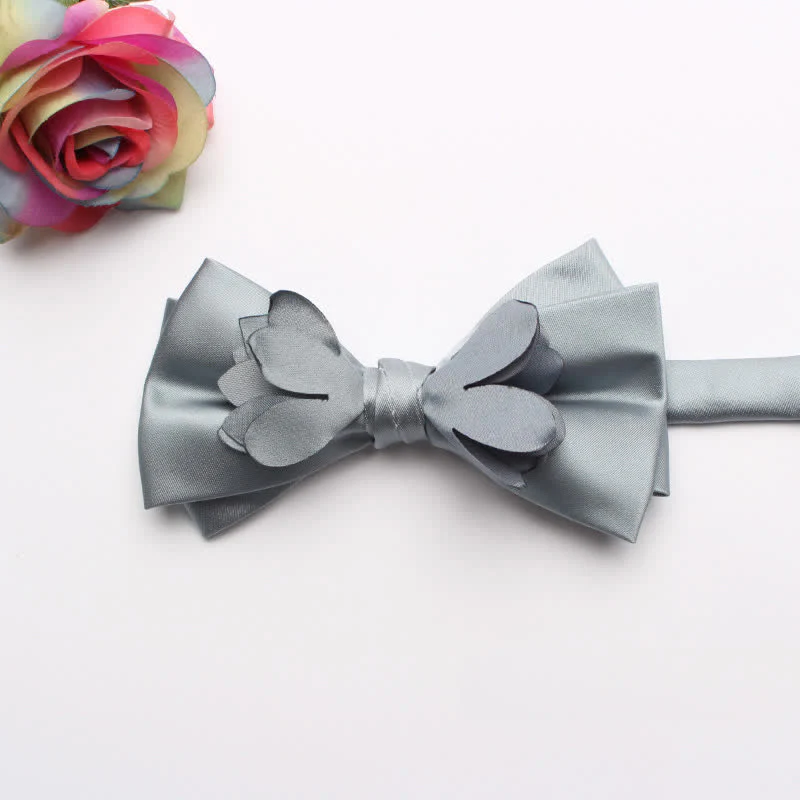 Men's Yarn-dyed Double Layer Flower Ribbon Bow Tie - Image 10