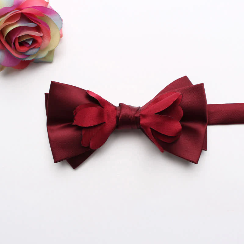 Men's Yarn-dyed Double Layer Flower Ribbon Bow Tie - Image 13