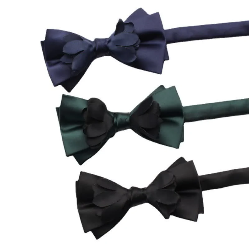 Men's Yarn-dyed Double Layer Flower Ribbon Bow Tie - Image 2