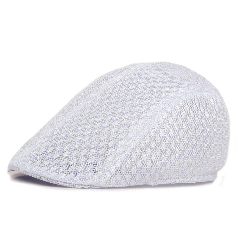 Mesh Summer Solid Color Flat Beret Hat - Image 4