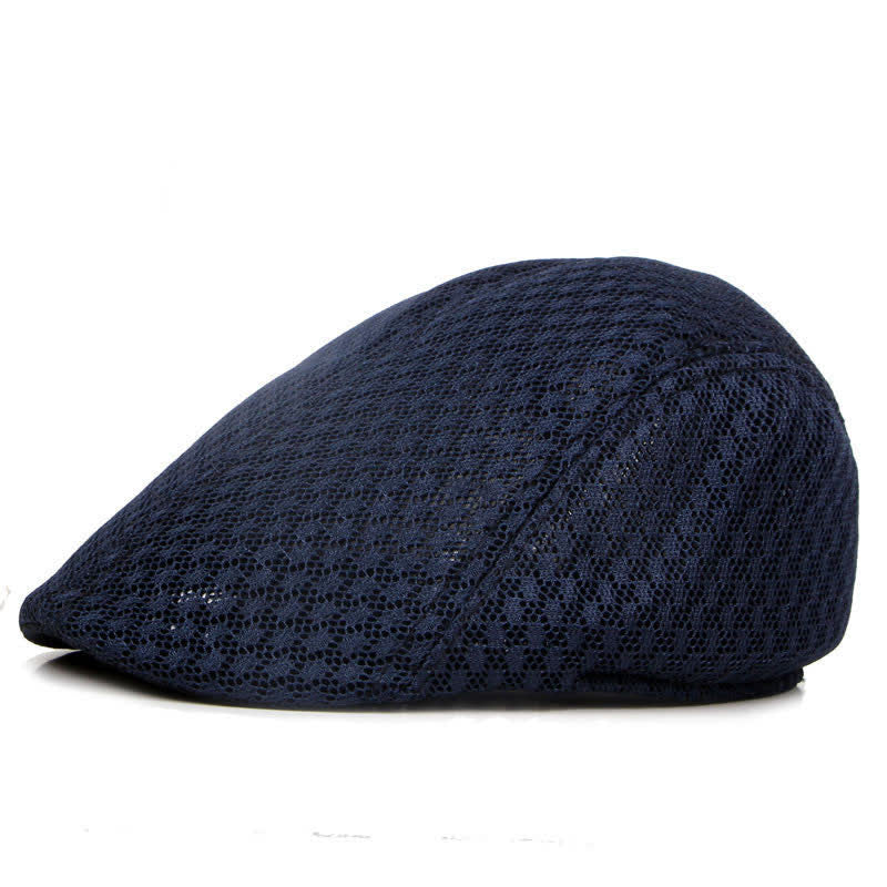 Mesh Summer Solid Color Flat Beret Hat - Image 5