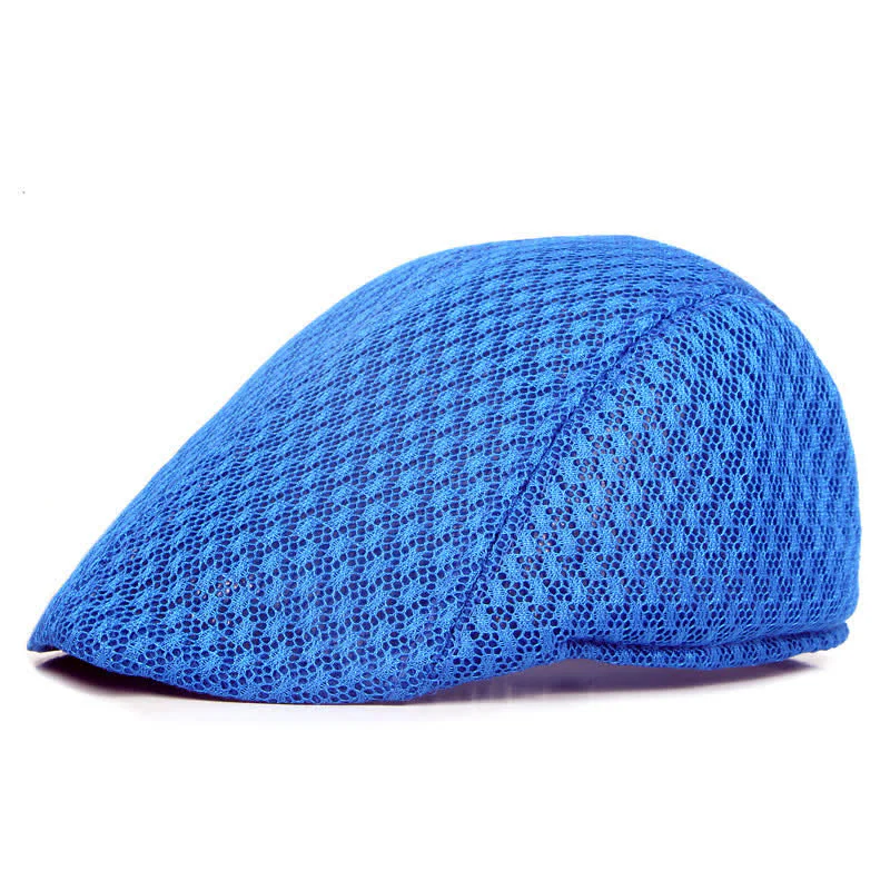 Mesh Summer Solid Color Flat Beret Hat - Image 6