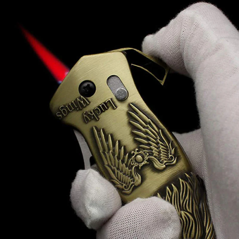 Metal Eagle Head Foldable Knife Jet Torch Refillable Butane Lighter - Image 4