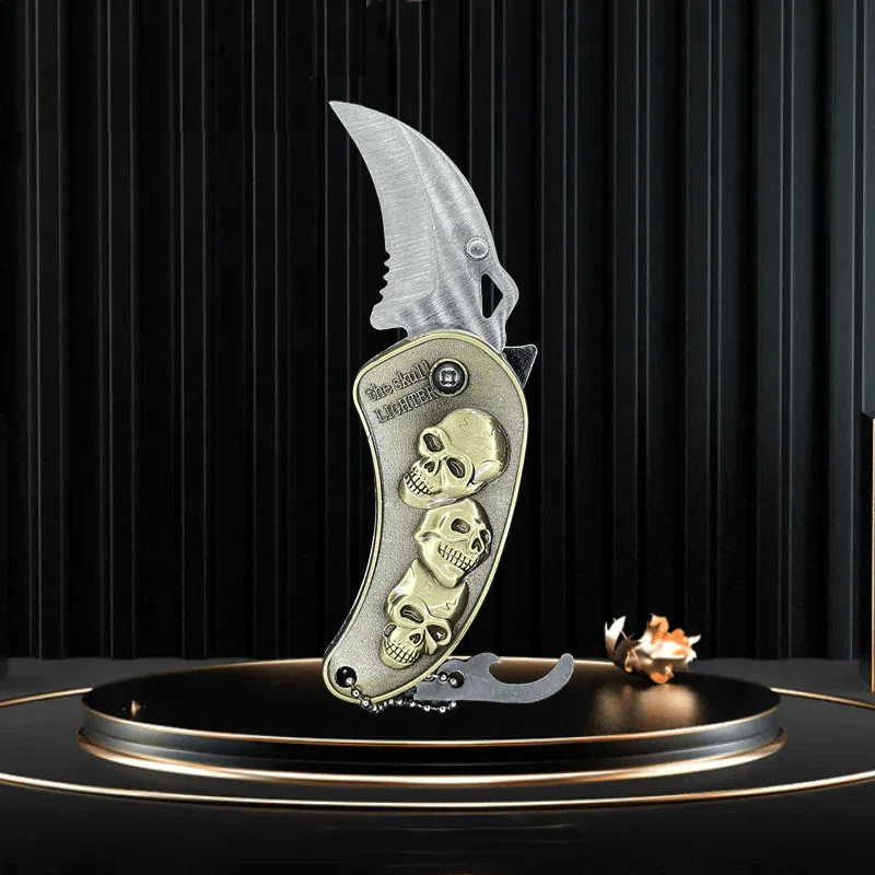 Metal Relief Dragon Folding Knife Butane Lighter - Image 4