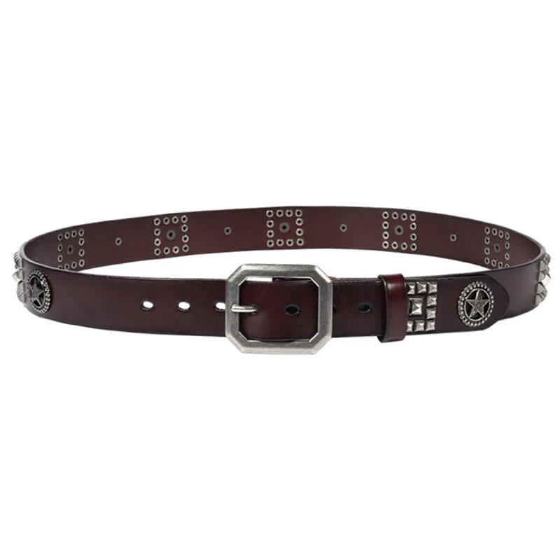Metal Star Rivet Studded Punk Biker Leather Belt - Image 4