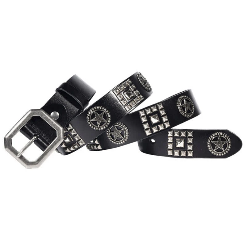 Metal Star Rivet Studded Punk Biker Leather Belt - Image 5