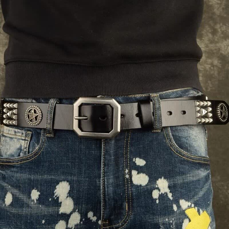 Metal Star Rivet Studded Punk Biker Leather Belt - Image 7