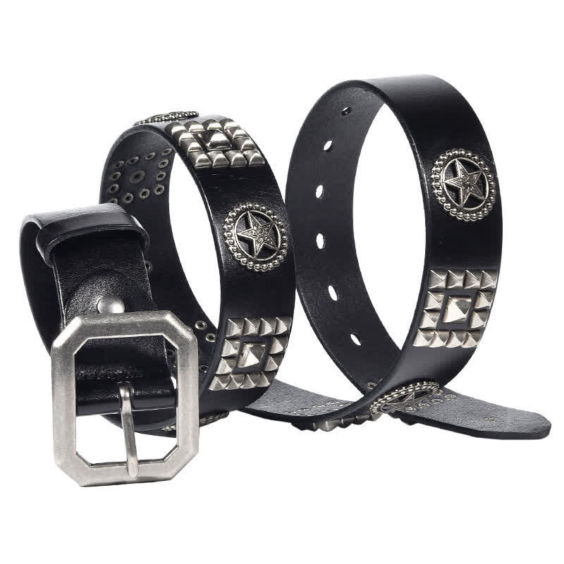 Metal Star Rivet Studded Punk Biker Leather Belt - Image 8