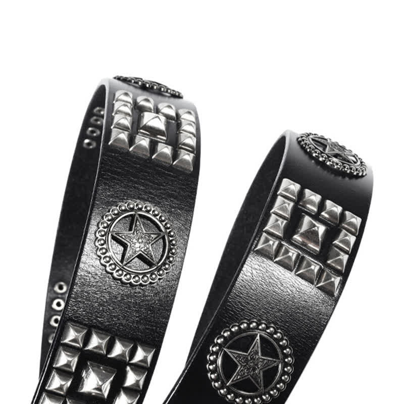 Metal Star Rivet Studded Punk Biker Leather Belt - Image 9