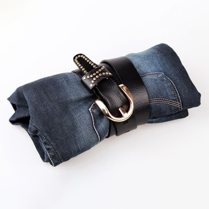 Metal Studded Rock Heavy Duty Rivets Leather Belt - Image 10
