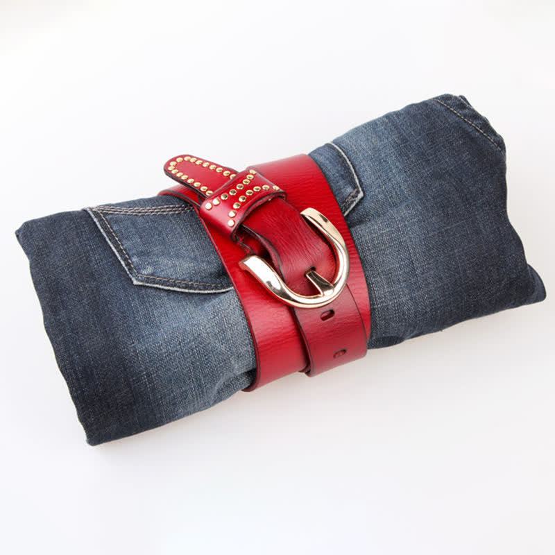 Metal Studded Rock Heavy Duty Rivets Leather Belt - Image 14