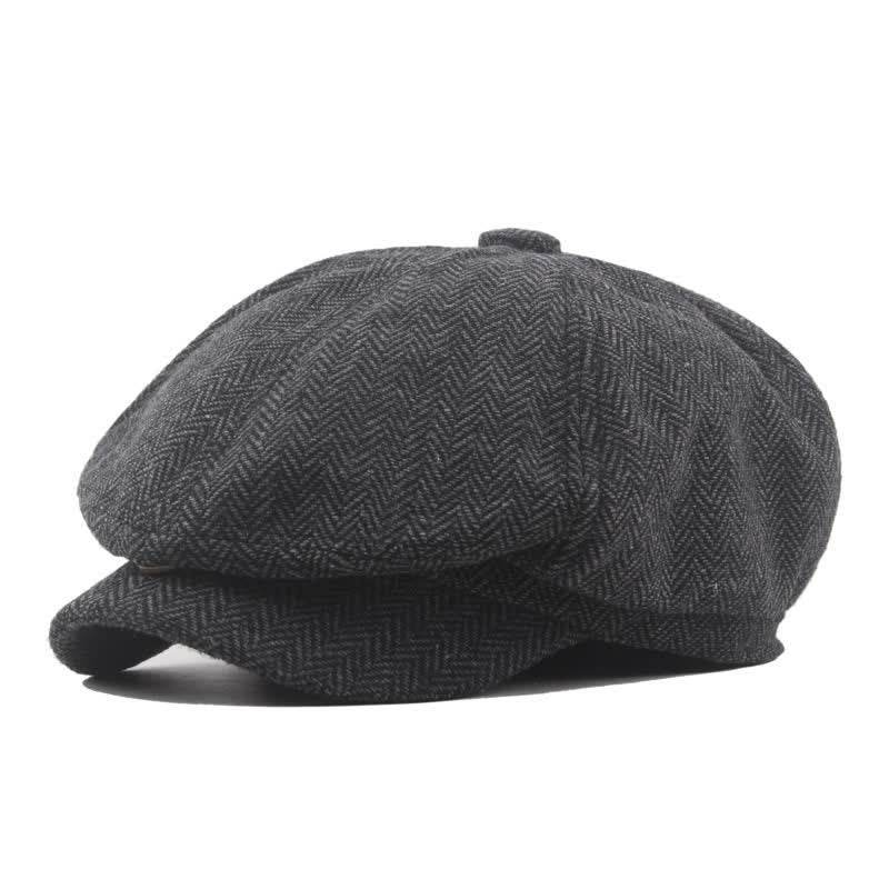 Middle-Aged Herringbone Classic Octagonal Beret Hat