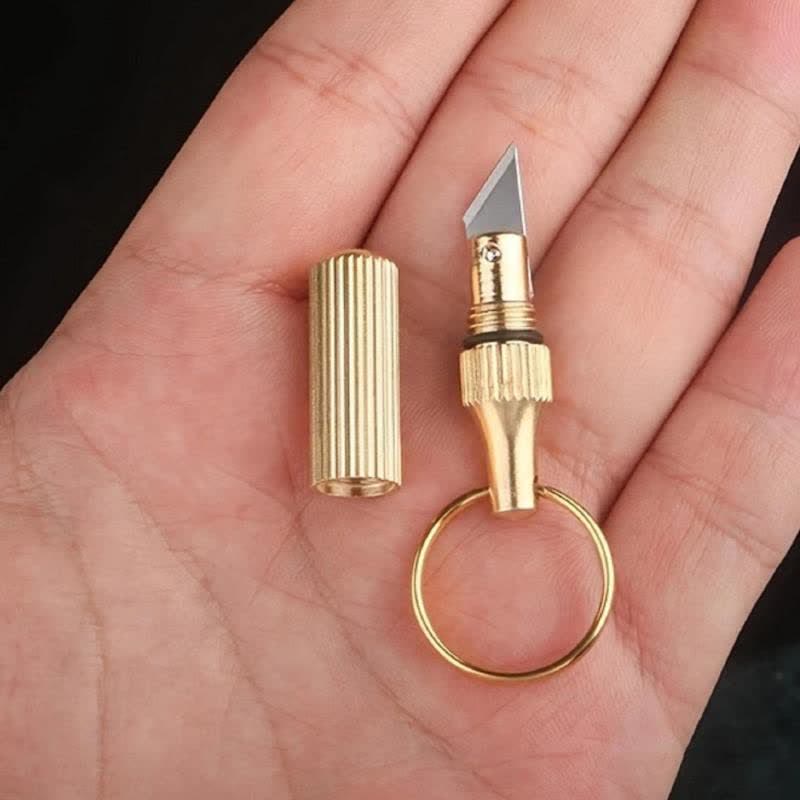 Mini Brass Capsule Unpacking Express Knife Keychain - Image 2