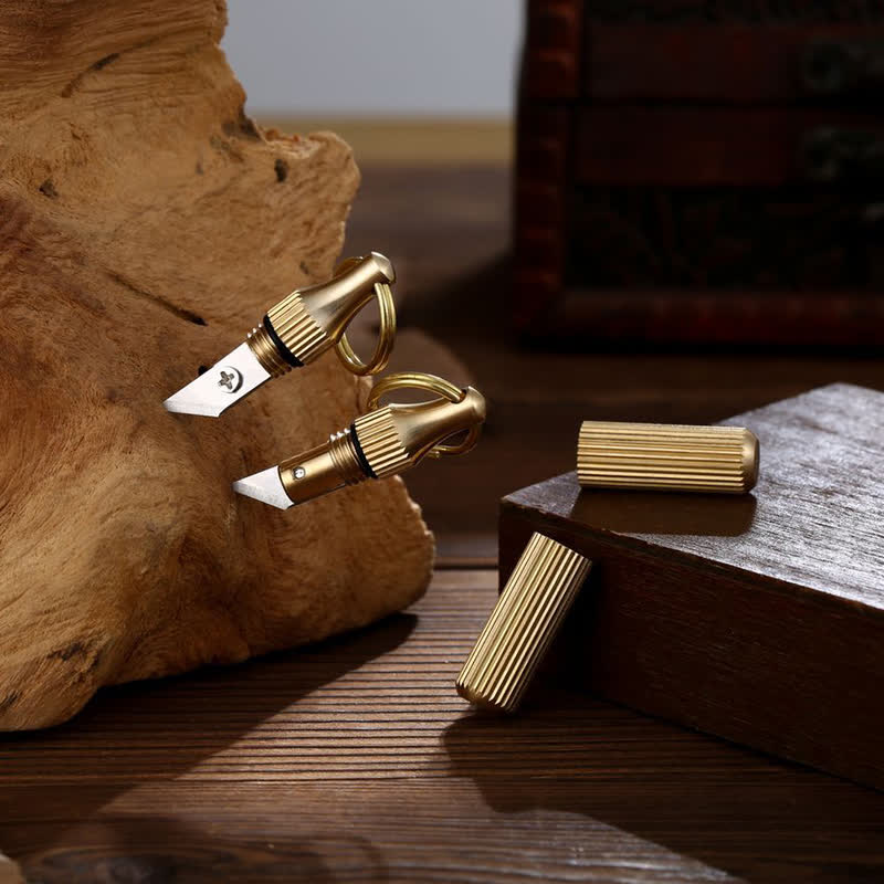 Mini Brass Capsule Unpacking Express Knife Keychain - Image 3