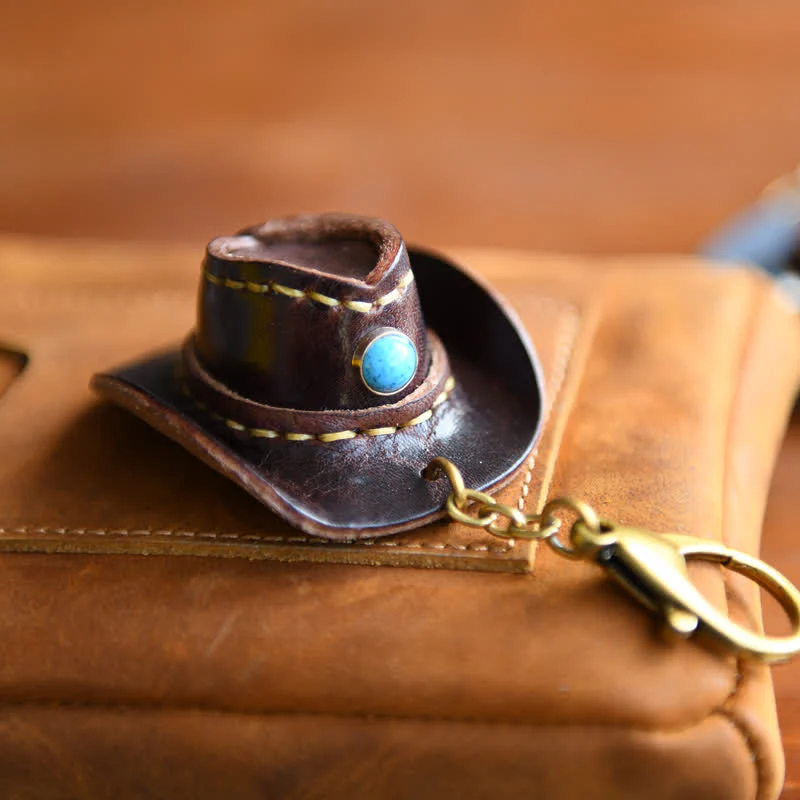MIni Cowboy Leather Hat Handmade Keychain - Image 12