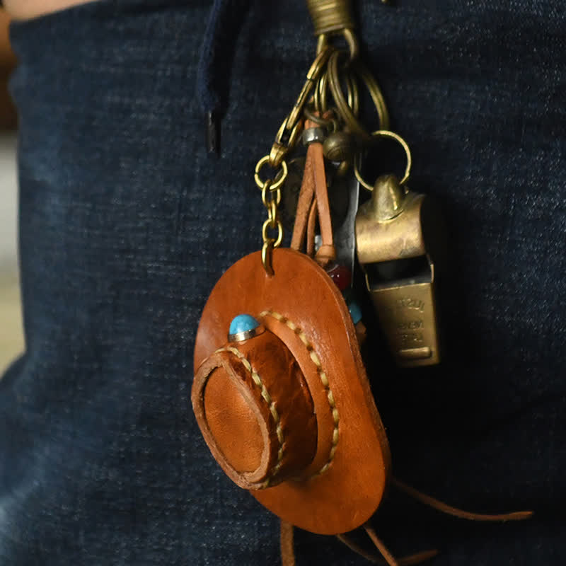 MIni Cowboy Leather Hat Handmade Keychain - Image 2