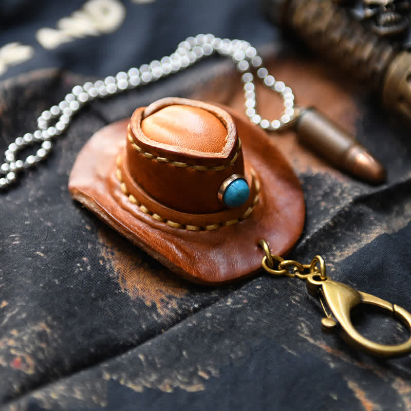 MIni Cowboy Leather Hat Handmade Keychain - Image 3
