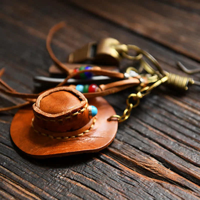 MIni Cowboy Leather Hat Handmade Keychain - Image 4
