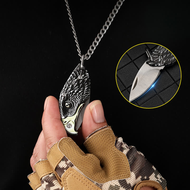 Mini EDC Tool Eagle Hidden Folding Knife Pendant Necklace