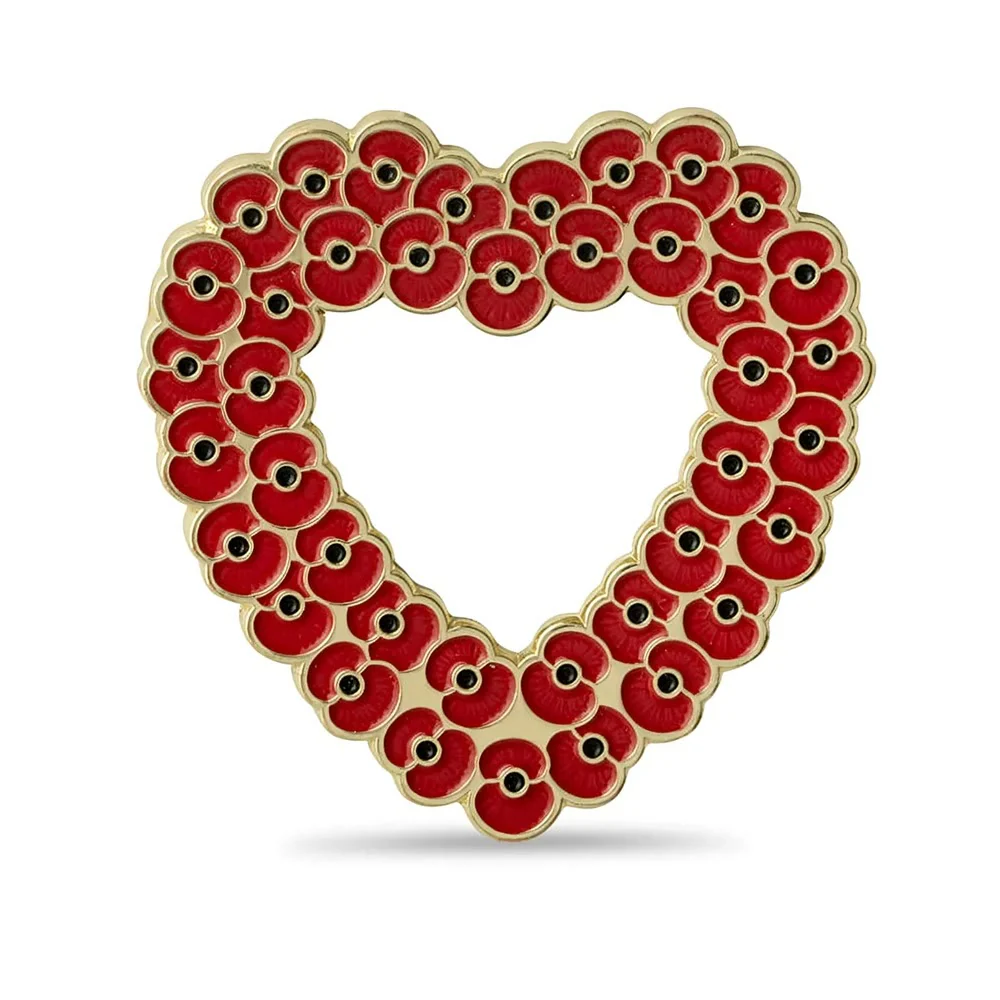 Mini Poppy Cluster Heart Frame Two Tone Brooch - Image 2