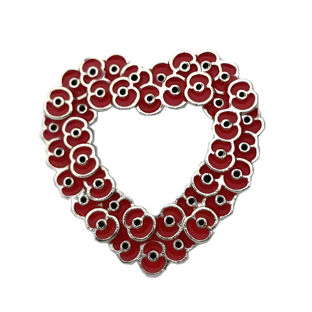 Mini Poppy Cluster Heart Frame Two Tone Brooch - Image 6