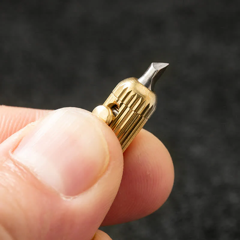 Miniature Brass Hidden Blade Functioning Cutter Keychain - Image 2