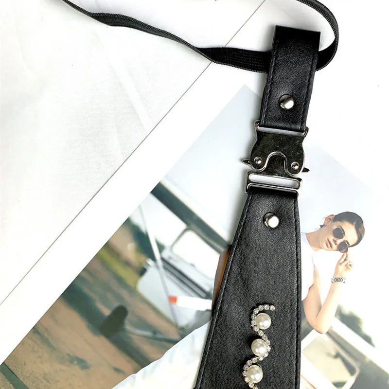 Minimalist Luxury Pearl-Embellished Leather Pre-Tied Necktie - Image 3
