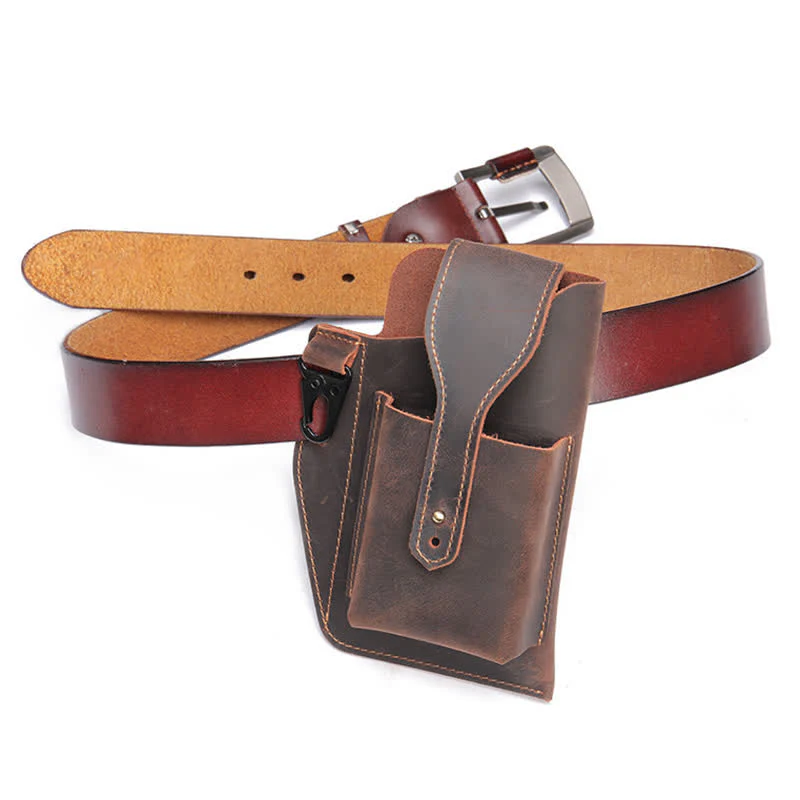 Minimalist Phone Crazy Horse Leather Belt Bag - Image 9