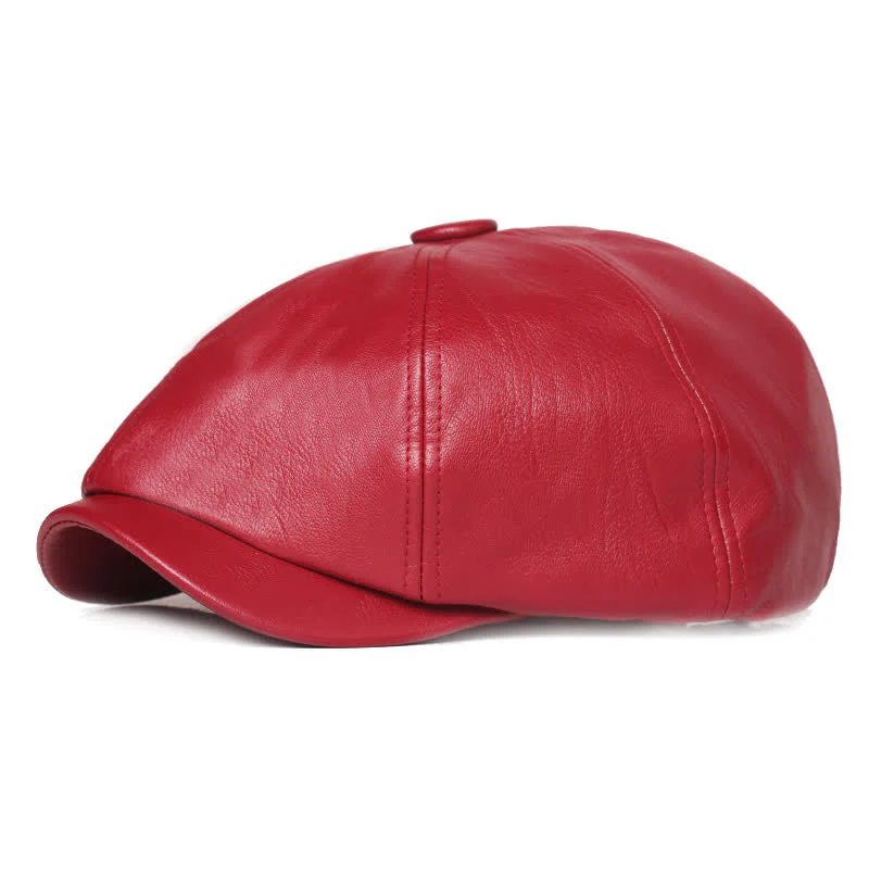 Minimalist Plain Colours Leather Beret Cap - Image 6