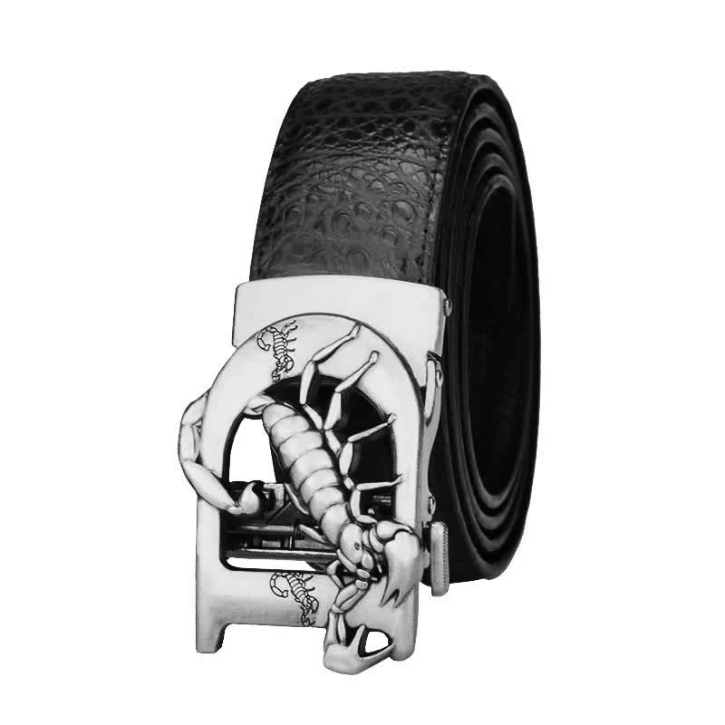 Mne's D-Shaped Crocodile Print Automatic Buckle Leather Belt - Image 10