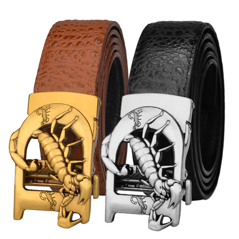 Mne's D-Shaped Crocodile Print Automatic Buckle Leather Belt - Image 3