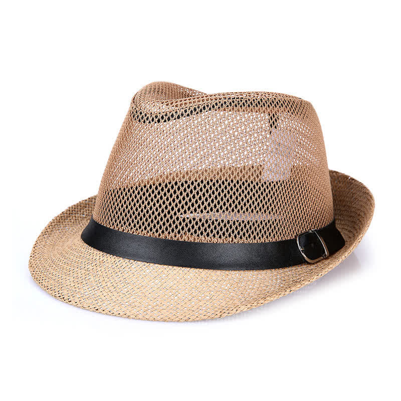 Men's Hollow Out Simple Panama Straw Fedora Hat - Image 4