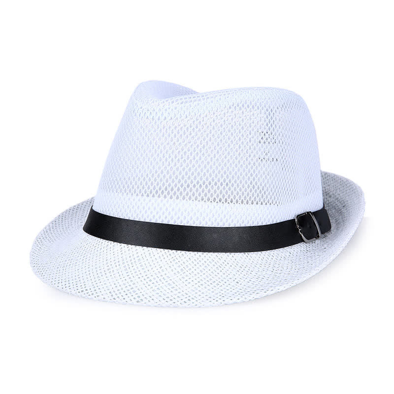 Men's Hollow Out Simple Panama Straw Fedora Hat - Image 7