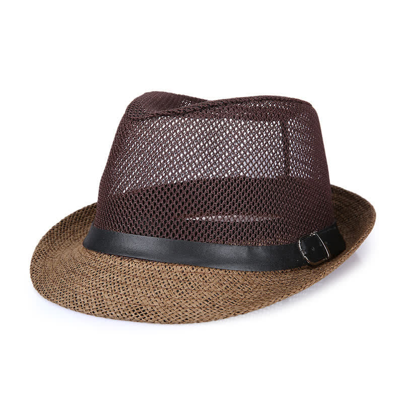 Men's Hollow Out Simple Panama Straw Fedora Hat - Image 9