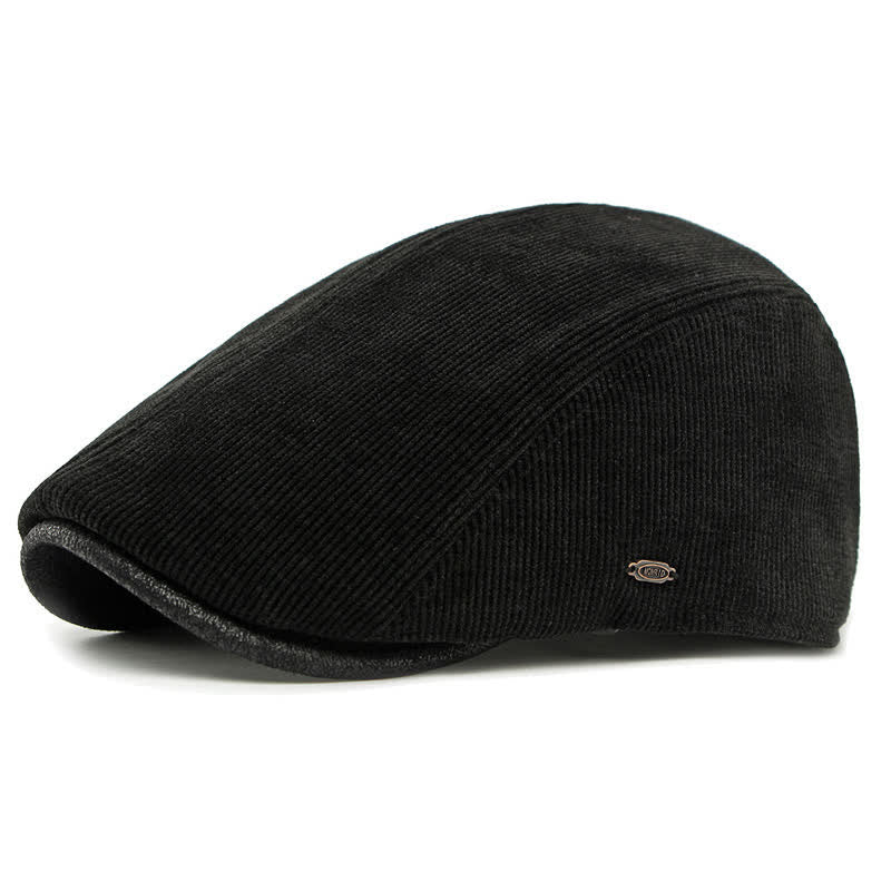 Modern Contrasting Brim Corduroy Flat Top Beret Hat - Image 13