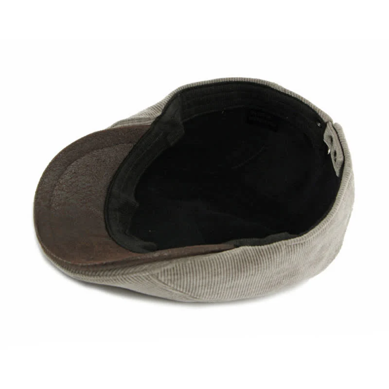 Modern Contrasting Brim Corduroy Flat Top Beret Hat - Image 9