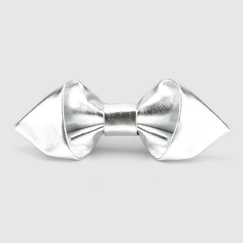Modern Luxury Solid Color Pointed Leather Bow Tie
