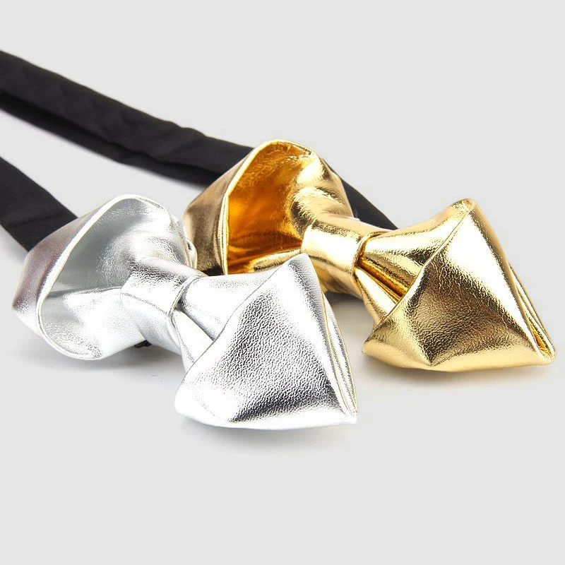 Modern Luxury Solid Color Pointed Leather Bow Tie - Image 2