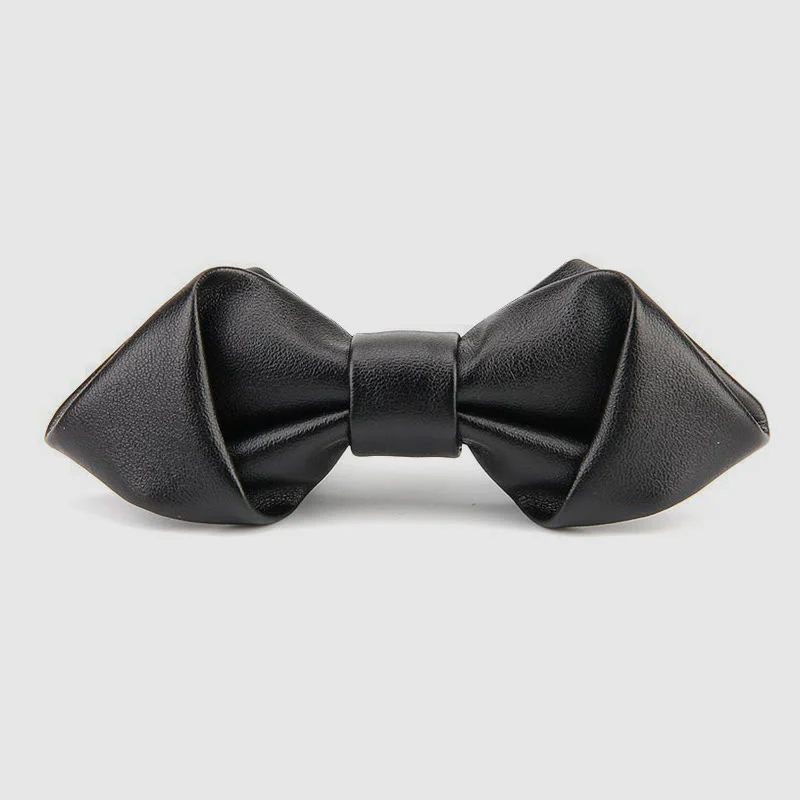 Modern Luxury Solid Color Pointed Leather Bow Tie - Image 4