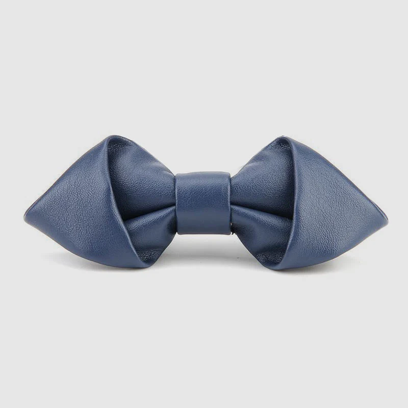 Modern Luxury Solid Color Pointed Leather Bow Tie - Image 5