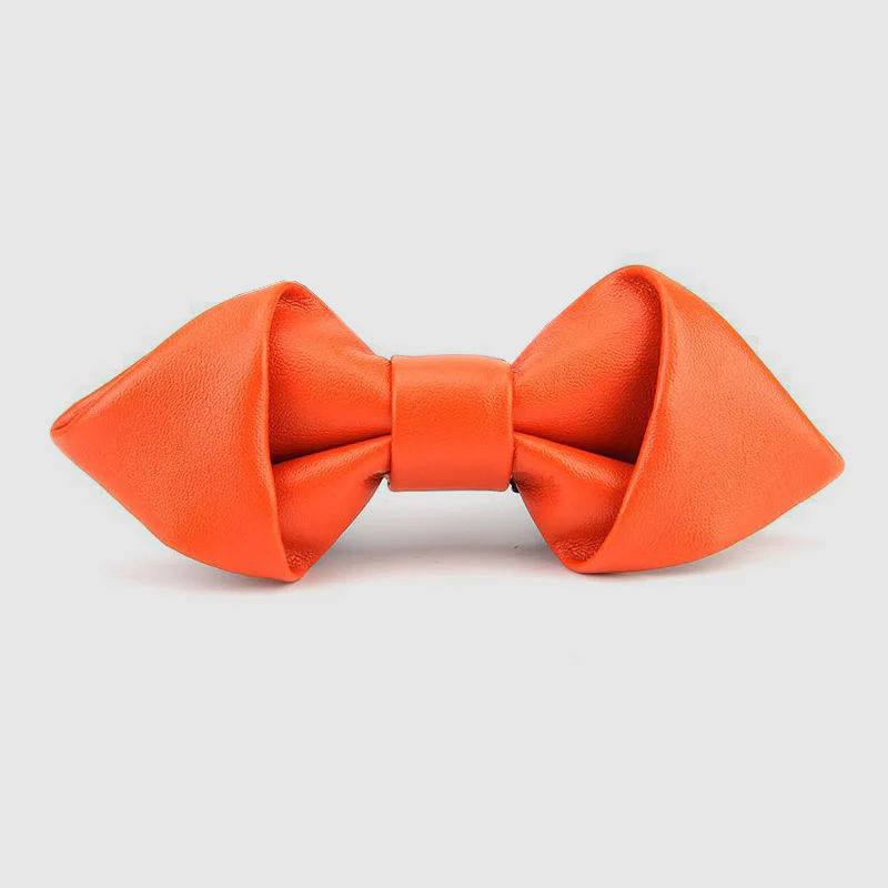 Modern Luxury Solid Color Pointed Leather Bow Tie - Image 6