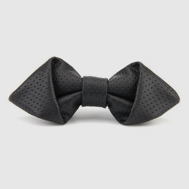 Modern Luxury Solid Color Pointed Leather Bow Tie - Image 7