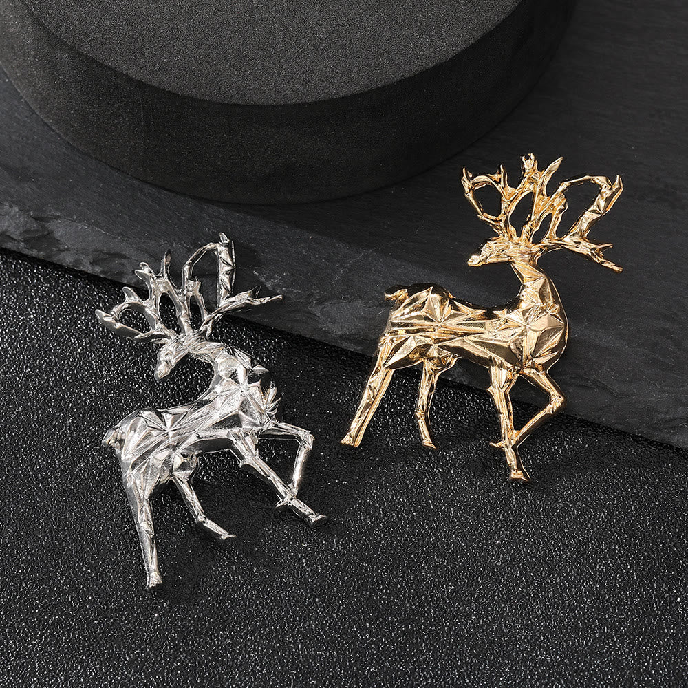Modern Minimalist Geometric Faceted Dual-Tone Elk Brooch