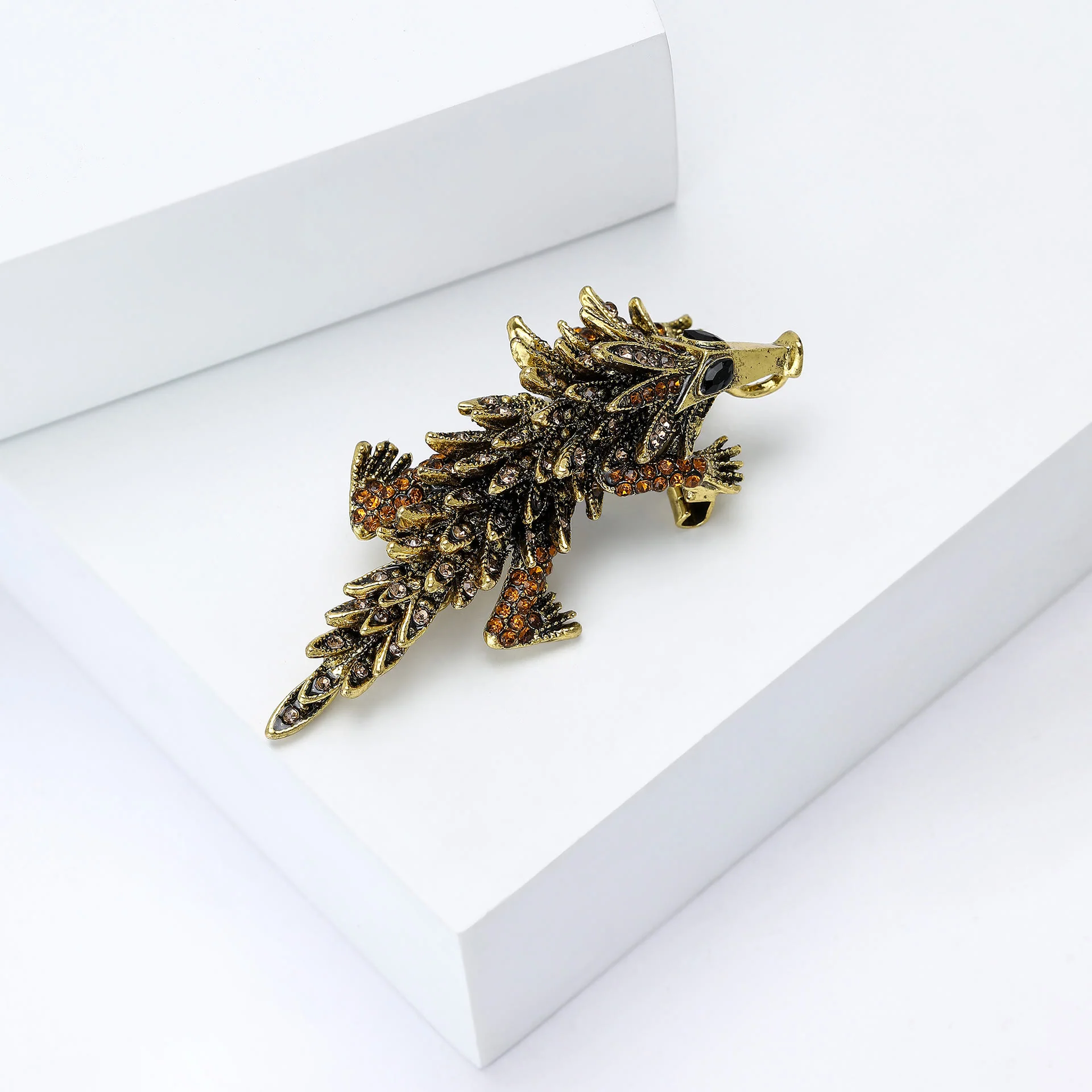 Moveable Inlaid Rhinestone Crocodile Articulated Brooch - Image 6