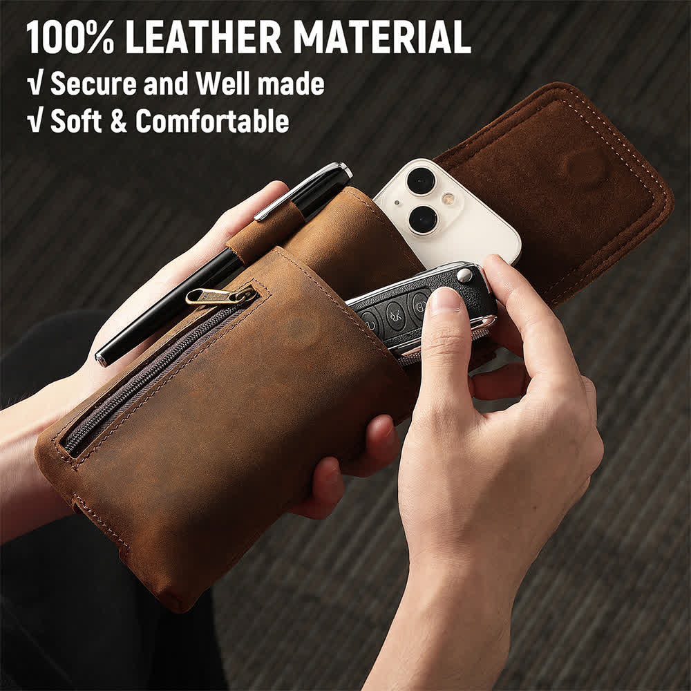 Multi-Function Magnetic Phone Fanny Pack Leather Belt Bag - Image 2