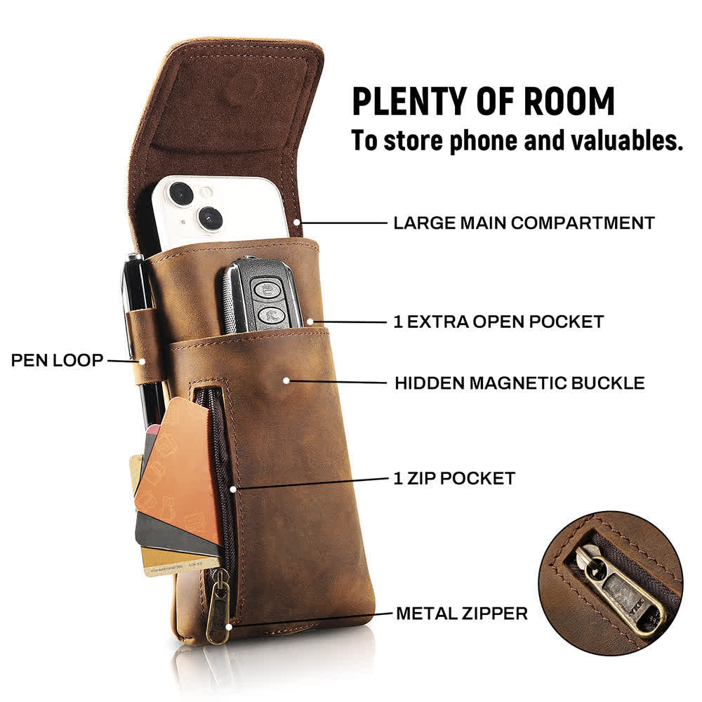 Multi-Function Magnetic Phone Fanny Pack Leather Belt Bag - Image 4