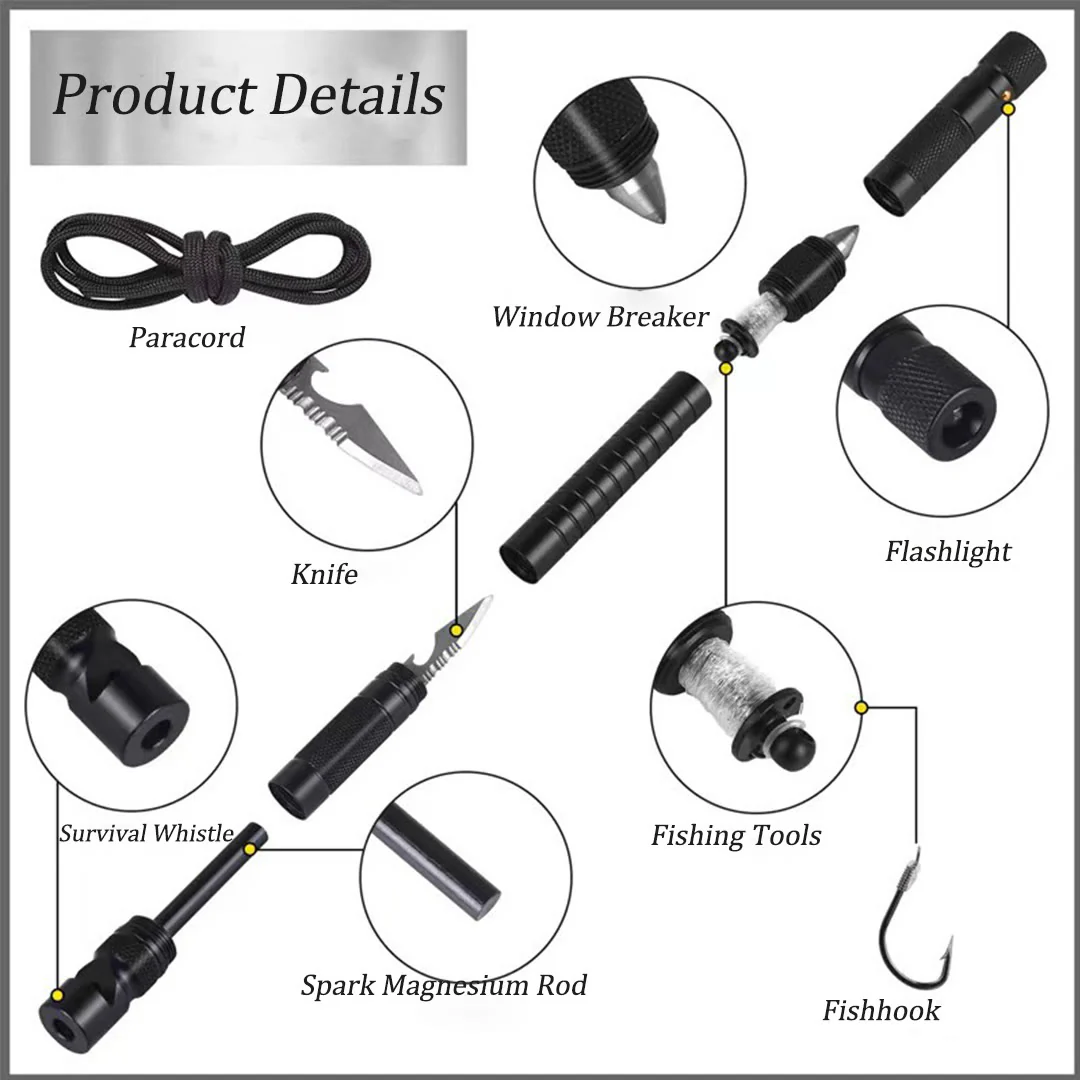 Multi-Functional Lighting Window-Breaker Whistle Survival Tactical Pen - Image 4