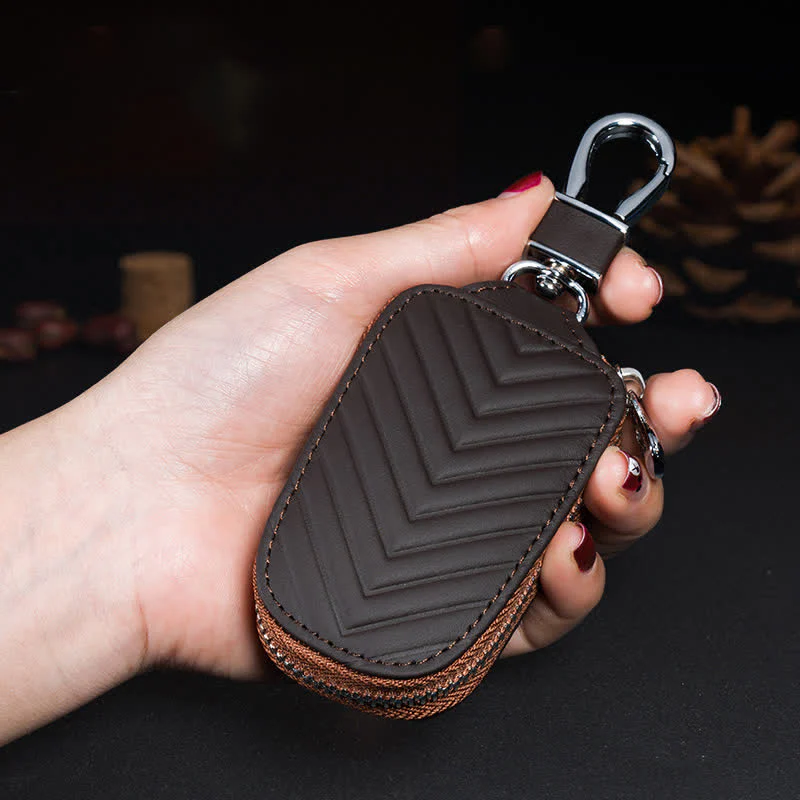Multi-Functional Zipper V Pattern Leather Car Key Case - Image 2