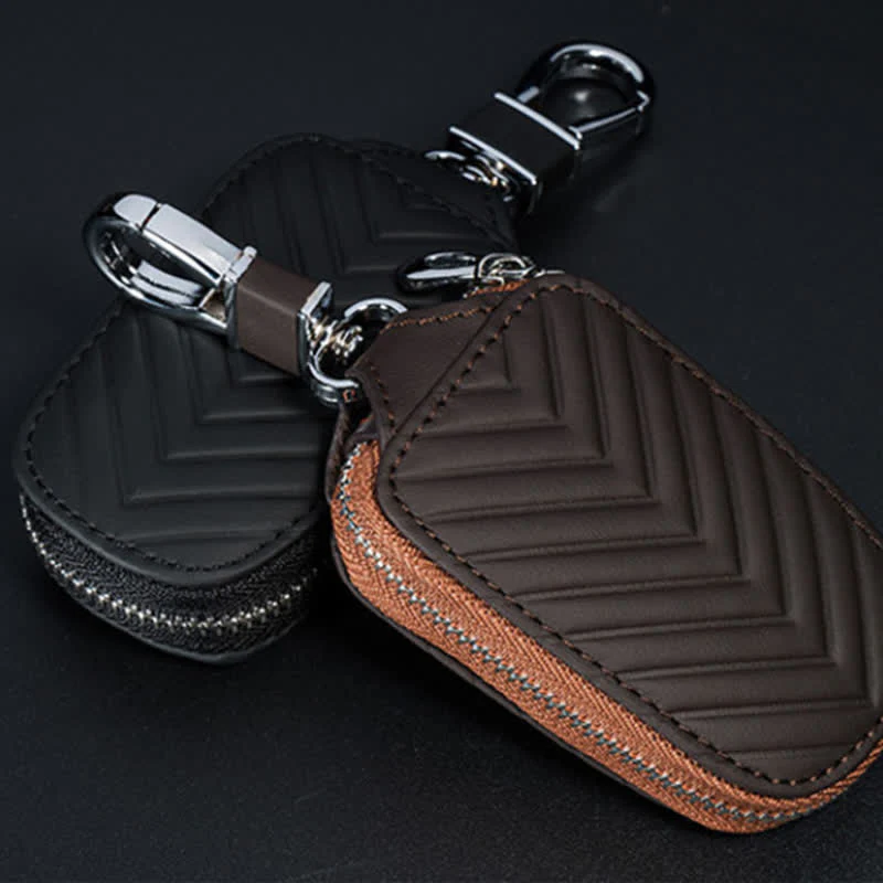 Multi-Functional Zipper V Pattern Leather Car Key Case - Image 3
